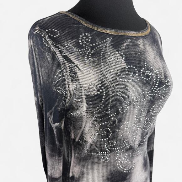 Y2K Grunge IDI by Mathew Tie Dye Rhinestone Tunic Top - Size S - Biker Rocker - Picture 4 of 8